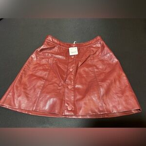 Free People Burgundy Faux Leather Mini Skirt Button Front A-Line Size 2 NWT